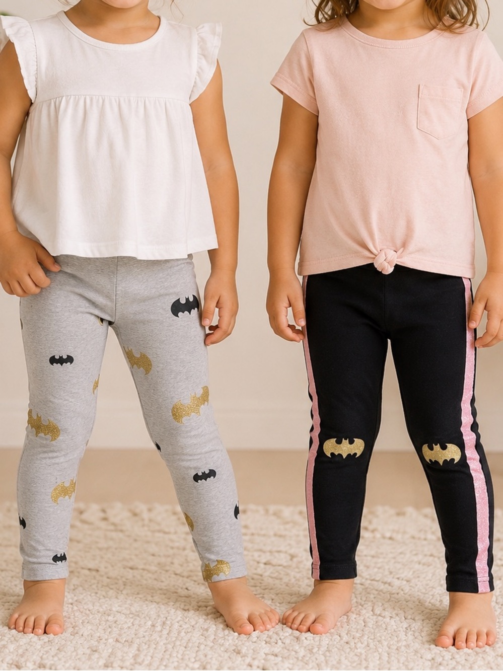 Batman Girls Leggings Set of 2 Sparkle Logo Glitter 2T Grey Black